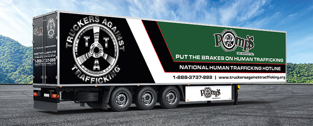 Pomp's Tire Service trailer promoting Truckers Against Trafficking